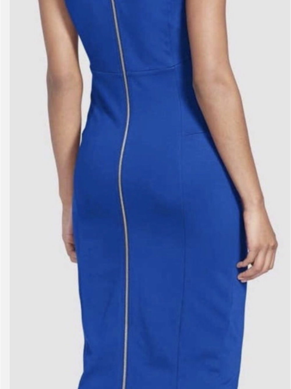 Felicity & Coco Royal Blue Bodycon Midi Dress Gold Zip Back Career Cocktail XS - Picture 2 of 7